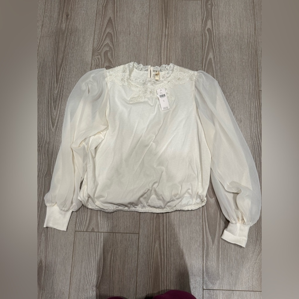 Anthropologie Long Sleeve Mock Neck Lace Embellished Top - Picture 3 of 6